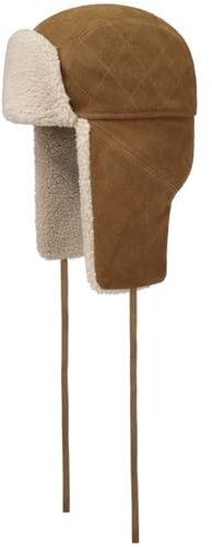 Stetson Calf Split Lapeer Fliegermütze Herren 100% Kalbsleder Gefüttert Baumwolle Wintermütze mit Ohrenklappen Kunstfellbesatz Pilotenkappe Herbst Winter Cognac L (58-59 cm)