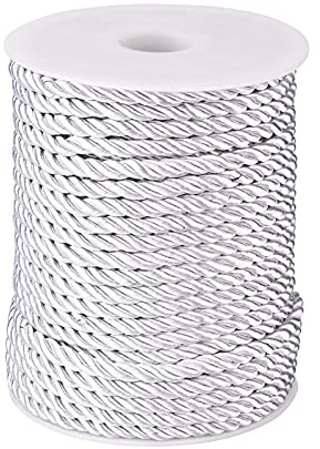 Cheriswelry Rotolo di cordoncino intrecciato in poliestere setoso da 30 m, 5 mm, per gioielli, macramè, artigianato, arredamento, tappezzeria, costumi, decorazioni per la casa, argento