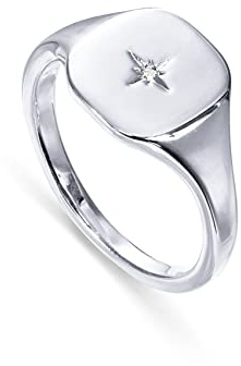 PAVOI 14K Gold Plated Signet Ring for Women | Bold Stackable Ring (White Gold, 5)