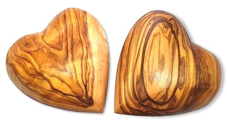 Stilux 2er-Set Herz Handschmeichler aus sehr schön gemasertem Olivenholz 7 cm | Glücksbringer Deko Holzherz Hochzeit Jubiläum Valentinstag | Weihnachtsdeko Hochzeitsdeko