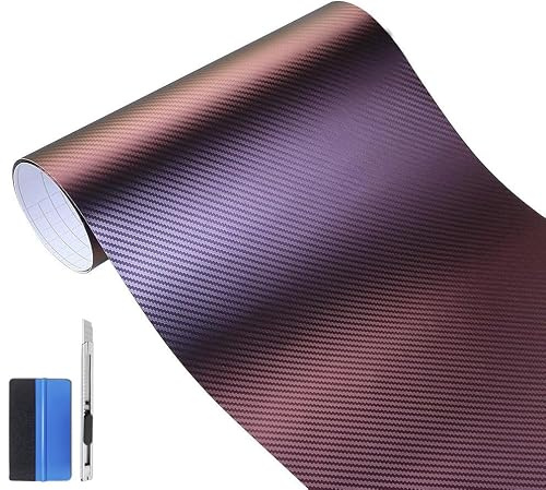 NewL Pellicola Vinile Auto Fibra Carbonio 3D Camaleonte Viola-Blu 30x150 cm | Texture fibra di carbonio, kit installazione incluso, autoadesiva, canali scarico aria, per auto, moto, mobili