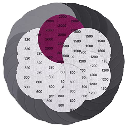 30Pcs 125mm Sanding Discs, Viaky 5 Inch Wet and Dry Sanding Discs Pads Hook and Loop Silicon Carbide Orbital Sander Pads 320/600/800/1200/1500/2000 Grit