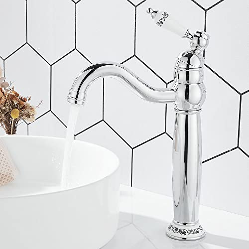 Maynosi vittoriano bagno lavabo rubinetto, Rubinetti del lavandino alto retrò per il controsoffitto, Rubinetti classici con leva in ceramica, Beccuccio girevole a 360 gradi, Ottone (Cromo)