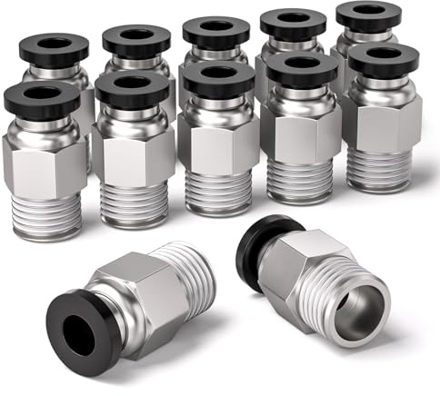Bwintech 12 Stück 10mm Schlauch AD x 1/4 Zoll BSP Außengewinde, gerade Steckverbindung, pneumatischer Anschluss, PC10-02 Schnellverschluss Luftleitungsadapter