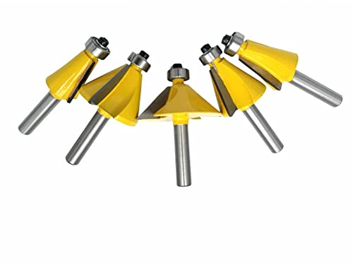 NUSHKI 5-teiliges Set Fasenfräser 11,25 15 22,5 30 45 Grad Fräser Für Holzbearbeitungsmaschinen,6mm Shank