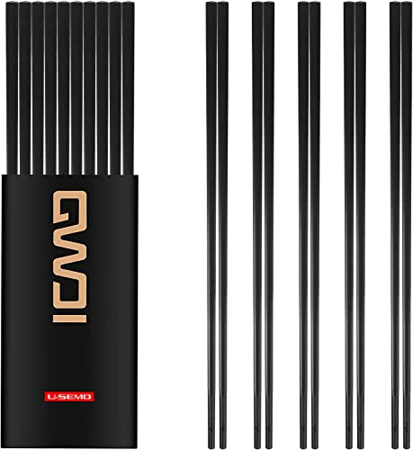 Hochwertiges schwarzes Essstäbchen-Set – 10 Paar, ergonomisches Design, PET + Fiberglas-Material, spülmaschinenfest, rutschfestes Design