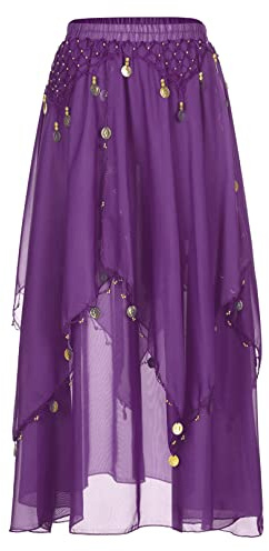 ranrann Femme Jupe Danse du Ventre Fendue Élastique Mousseline Costume Danse Orientale Performance A Violet Taille Unique