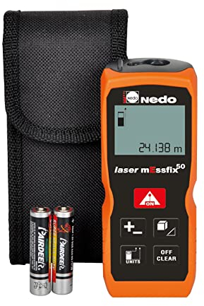 Nedo Laser mEssfix 50 - Laser-Entfernungsmesser für echte Profis inkl. Schutzhülle - Messbereich bis 50 Meter