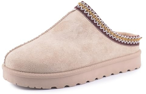 JOMIX Zapatillas de Casa Mujer Pantuflas Invierno Calentitas con Forro Peluche Antideslizantes Cómodas y Suaves Zuecos de Felpa con Punta Cerrada Mule para Estar por Casa X007 Beige 41