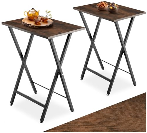 tectake® Juego de 2 Mesas Plegables Portatiles, Estructura de Acero, Mesa Plegable, Decoracion Hogar, Mesa Auxiliar Sofa, Mesita Auxiliar - 48 x 36 x 66,5 cm Madera Industrial Oscura, Rústica