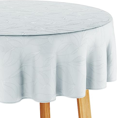 Filumi Tischdecke 140x140 cm rund Silber Abwaschbar Für Indoor Outdoor Pflanzenmuster Amalu