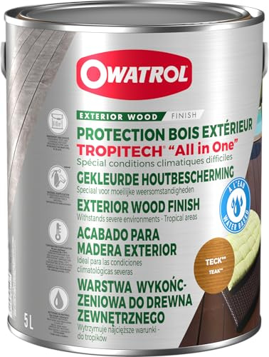 OWATROL - TROPITECH® 'All in One' - Acabado de protección tintado para cubiertas, muelles, chalets y revestimientos - Teca (ow35) - 5 litros