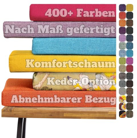 frides Benutzerdefinierte Bankkissen, Bankauflage Nach Maß Waschbar Abnehmbar, rutschfest Sitzkissen Bank für Innen und Außenbank, Gartenbank, Terrasse, Fensterbank, Möbelkissen (10CM)