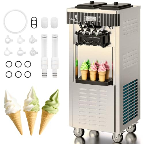 Heladera profesional Soft Serve con compresor autorefrigerante, con función de conservación, preparación en 15 min, 2200 W, autoportante, acero inoxidable, 6 l x 2