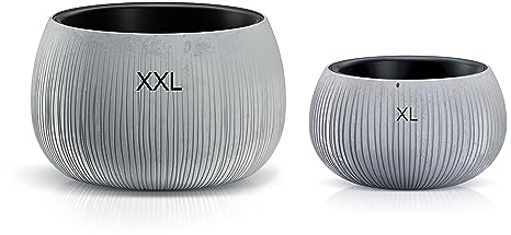 MELTOM Blumenkübel Blumentopf mit Herausnehmbaren Einsatz Rund Dekorativ Frostbeständiger SET2: XXL+XL (Grau)