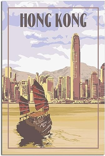 Leinwand-Poster Hong Kong Boot Vintage Reise Poster Wand Poster Leinwand Malerei Kunst Wandbild Raum Dekor Ungerahmt 40x60cm
