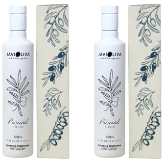 JAVIOLIVA – PACK 2 Botellas AOVE PREMIUM Picual – COSECHA TEMPRANA – Prensado en Frío – Botella 500ml con Caja de Regalo Elegante – 1 Litro Total – Ideal para Cata y Degustación Gourmet.