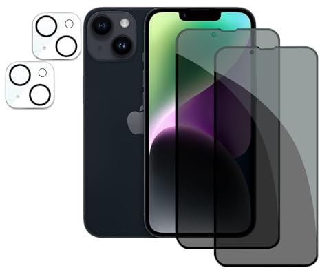 AYWLPP 2 Pièces Verre Trempé Anti-Espion pour iPhone 14 avec 2 Pièces Caméra Arrière Protecteur, Protecteur D'écran de Confidentialité, 9H Dureté Film Protecteur Vitre, Anti-rayures