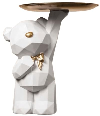 OKESYO Bär Skulptur Deko, Bär Statue mit Tablett, Harz Tier Skulptur, Geschenk für Wohnzimmer, Eingangsbereich, Büro, Schreibtischdekoration