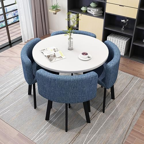 Runder Esstisch mit 4 Stühlen Set Büro Empfangsraum Club Tisch und Stuhl Set Kleine Konferenzraum Tische Tisch und Stuhl Set Sparen Platz für Esszimmer und Küche 80cm ( Color : Sea blue-round-fabric )