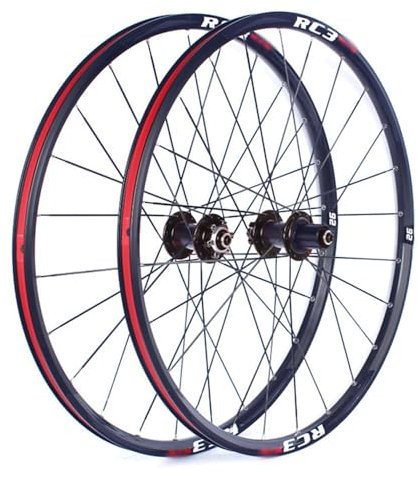 Scheibenbremse Kohlefaser Nabe Mountainbike Laufradsatz 26 27.5 29 Zoll Steckachse MTB Fahrrad Felgensatz 9 10 11 Gang Kassette Flache Speichen 24H (Color : Black, Size : 26inch)