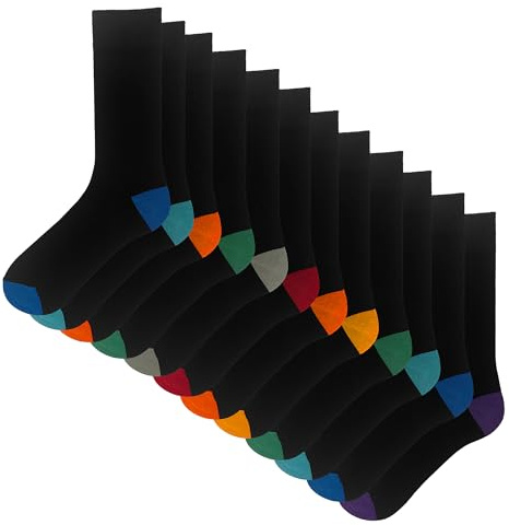 The Essentials Wardrobe Mens 12 Pack Contrast H&T Socks - UK 6-11/EU 39-45 - Black