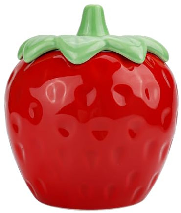 binsakao Tarro de caramelo de fresa con tapa, bonito tarro de galletas, recipiente decorativo de cerámica roja para té, dulces, azúcar, galletas, nueces, coberturas, almacenamiento de cocina, 28 onzas