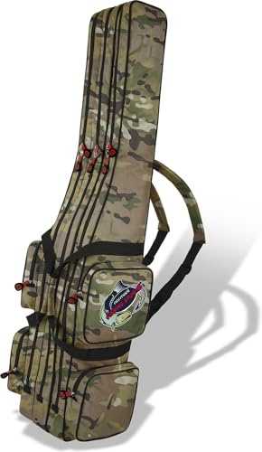 normani Rutentasche Angelrutentasche Rutenfutteral Aufbewahrungstasche 125 cm / 150 cm / 160 cm / 170 cm / 190 cm - Wasserabweisende Angeltasche Angelrucksack Tactical Camo 3 Innenfächer 150 cm