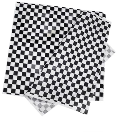 Lot de 100 feuilles de papier ciré noir et blanc à carreaux - Papier sulfurisé pour panier alimentaire - Feuilles de papier sandwich pour la maison et la cuisine