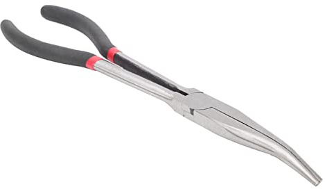 Long Needle Nose Pliers, Long Nose Pliers Curved Needle Nose Pliers 11in 280mm Extended Handle Pliers 25 Degree Elbow Extension Clamp Bent Nose Pliers for Confined Areas