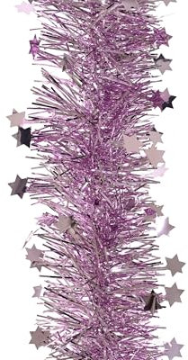 Kaemingk Weihnachtsgirlande 2,7m x 9cm mit Sternen - Lametta Girlande - Sternengirlande - Christbaumschmuck & Weihnachtsbaumschmuck - Helllila