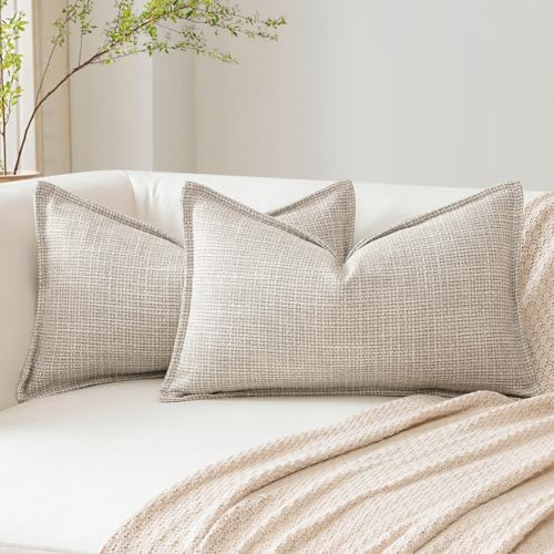 Artscope 2er Set Kissenbezüge Einfarbig Wurfkissenbezug Leinen Kissenbezug 30x50 cm Moderne Kissenhülle Dekokissen Sofakissen für Wohnzimmer Schlafzimmer Zuhause Dekor Tiefbeige