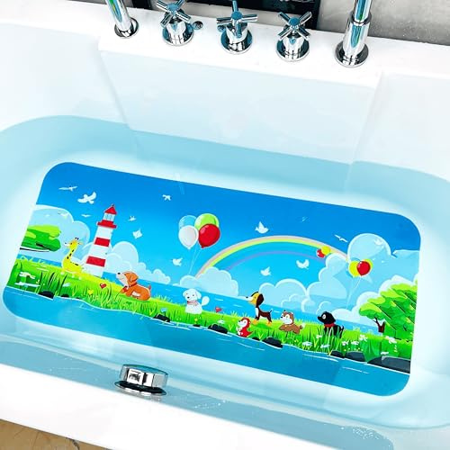 Kids Bathtub Mat Non-Slip | Fun Cartoons Design | Slip-Resistant Bathroom Shower Bath Mat for Toddlers | Large Size Tub Mat for Baby (Rainbow)