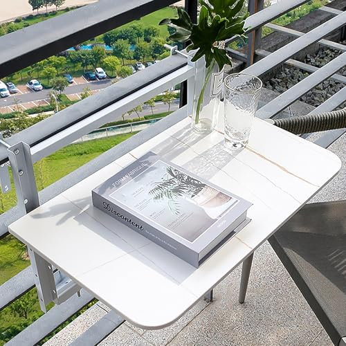 PQXQZ Balkon Hängetisch Klapptisch Balkongeländer Balkonhängetisch an Der Wand Montierter Klapptisch Balkon Klapptisch mit Hebefunktion(White,120cm/47in)