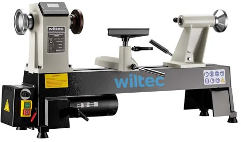 Wiltec Tornio per legno, 3 variazioni di velocità 50-1450, 1250-2800 e 2800–3800 rpm, Macchina da banco per tornitura
