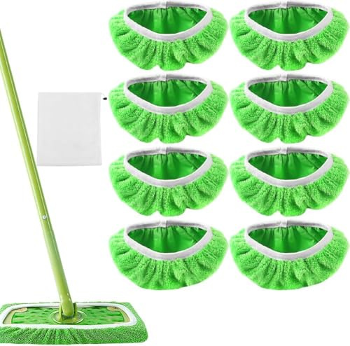 EAEVKPI 8 Piezas Fregona Microfibra Recambio Mopa, Almohadillas Reutilizables de Terciopelo Coral para Escoba Wetjet, con Bolsa de Malla, para Uso Húmedo y Seco, para la Mayoría de Suelos, Verde