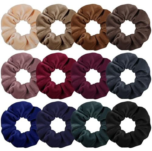 LOPHE Scrunchies för kvinnor och flickor, 12 stycken mjuka hårsnoddar i sammet, elastiska hårsnoddar i sammet, håraccessoarer, hästsvanshållare