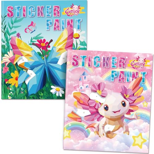 CutteeyFyry 2pcs Axolotl Stickerbuch FüR Kinder Alter 4-8,Stickern Nach Zahlen Kinder,Number Stickers Zur Verbesserung Der Intelligenz,Flugzeug AktivitäTen FüR Kinder