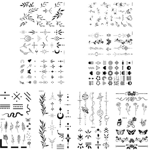 Realistic Small Finger Temporary Tattoos - 10 Sheets Waterproof & Long Lasting Fake Tattoos with Black Floral Designs