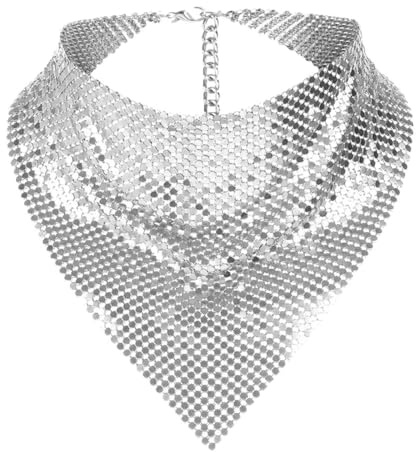 wirepool Glitter Sparkle Scarve Metal Sequins Neck Tie Scarf Party Evening Triangle Scarf Skinny Tie Shawls Neckerchief Gold Silver Necklace Fashion Party Accessories Gift for Women Girl (Silver)