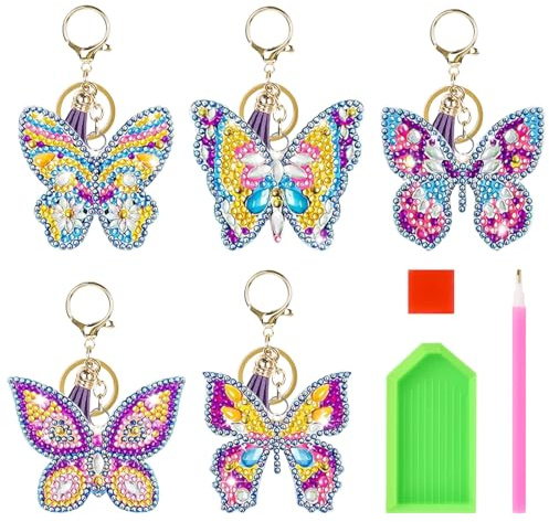 Rzspher 5 Stück Diamond Painting Schlüsselanhänger,5D Diamond Painting Anhänger,Kleine Diamant Anhänger Dekorative für Damen,Kinder und Erwachsene,Perfekt als Tasche Schmuck oder Geschenk für Mädchen