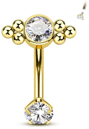 Agrewd Rook Piercing Schmuck G23 Massives Titan Augenbrauen Piercing Schmuck 16G Silber/Gold Tragus Ohrringe 6mm Klar CZ Knorpel Ohrringe Augenbrauen Bars für Damen Herren, Titan