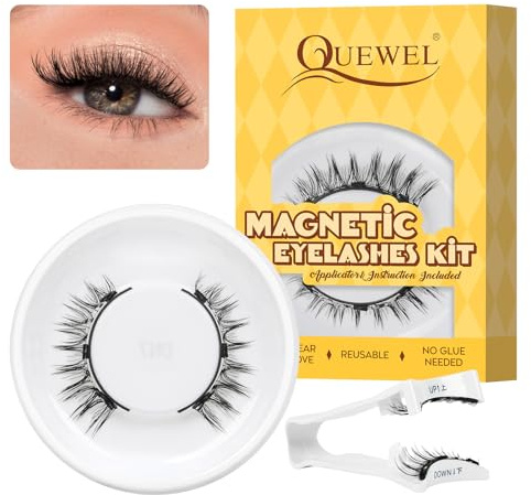 QUEWEL magnetische-Wimpern mit Applikator, 1 Paar Magnet-Wimpern wiederverwendbar, kein Eyeliner und Kleber erforderlich, Wimpern-Magnetisch lassen sich leicht anbringen und entfernen (YT02)
