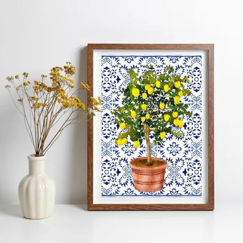 GKUVBF Affiche nordique rétro avec citronnier italien, nature morte, fruits antiques, peinture sur toile, art mural, décoration d'intérieur, 50 x 70 cm, sans cadre