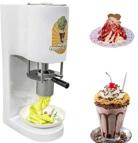 ylpddmm Macchina Elettrica per Gelato, Gelatiera per Spaghetti, 4 Stampi Intercambiabili, Avvio Istantaneo, Gelatiera Soft per Vendita al Dettaglio e Catering, Serbatoio da 420 ml,White