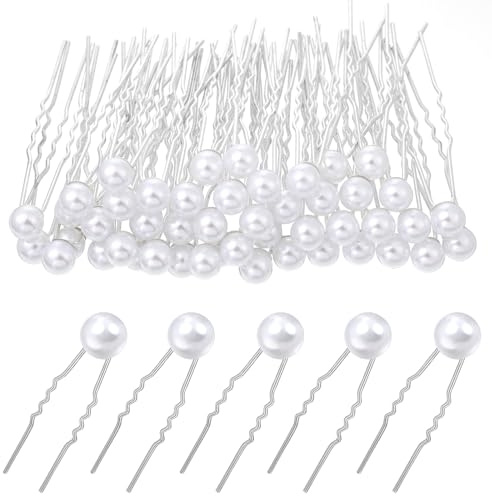 LXUEJIE 50 Pieces Wedding Pearl Hair Pins, White Pearl Hair Accessories Bobby Clips U Shape Barrette White Hair Pearls Bridal Hair Pin Wedding Hair Accessories for Brides Bridesmaids Women
