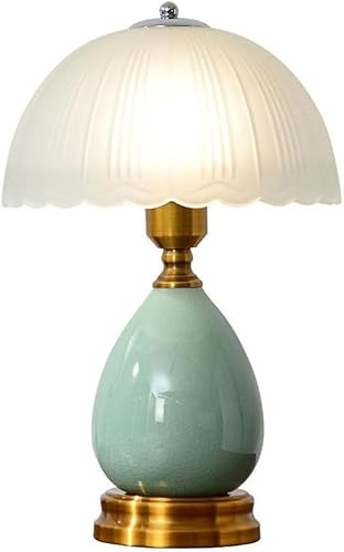 Head Green Ceramic Mushroom Lamp Dome Glass Bedside Table Lamps Night Light Modern Nightstand Desk Lamp E27 Column Table Lights for Home Decor Study Living Room Bedroom Head