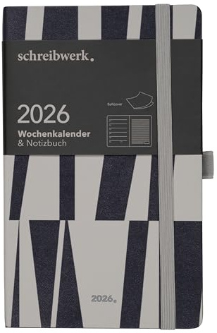 schreibwerk Wochenkalender 2026 - A5-Format Terminplaner - 160 linierte Seiten, Softcover Notizbuch Beige/Schwarz
