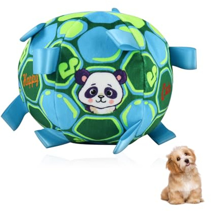 LuckyOpt Palla da gioco per cani, 15 cm, in peluche interattiva con targhetta e campane, palla giocattolo per cani, per intrattenimento indoor e all'aperto (calcio blu)