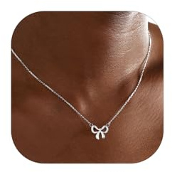 FOCALOOK Collier Pendentif Argent Plaqué Or Femme Acier Inoxydable en Noeud Papillon Chaîne 45+5 cm Réglable Colliers Ras de Cou Fille Bijou Cadeau Noël Original avec Boîte